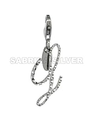 Sterling Silver Script Initial Letter L Alphabet Charm Diamond Cut Finish and Lobster Lock Clasp, 3/4 inch