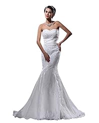 Strapless Organza Mermaid Natural   Waistline Floor Length Beaded Applique Lace Sweetheart  Dress