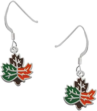 Silver Plated, Enamel, Autumn Leaves Earrings, Qty.1