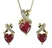 9ct Gold Ladies Ruby and Diamond Heart Shaped Pendant and Earring Set 18