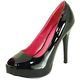 Qupid Glossy Peep-toe Stiletto Pumps Black System-99x