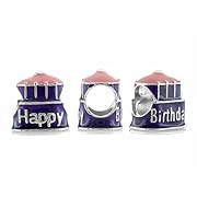 Storywheel® Pink and Purple Enamel Happy Birthday Cake Bead / Charm in 925 Sterling Silver