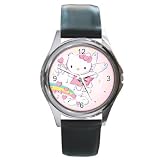 Round Silver Metal Watch of Art Deco Hello Kitty Angel