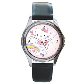 Round Silver Metal Watch of Art Deco Hello Kitty Angel