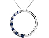 Sapphire Gemstone and Diamond Journey Circle Pendant in 14K White Gold