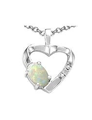 Tommaso Design (tm) Oval 6x4 mm Genuine Opal and Diamond Heart Pendant