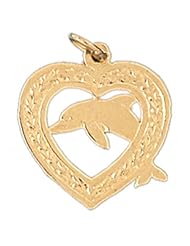 Dazzlers Solid 14 karats gold Dolphin in Heart Charm Pendant Available in three colors from jewelsberry (weights: 1.5 grams only)