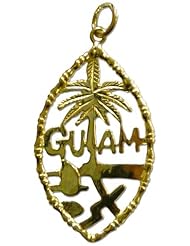 14K (585) 1 inch Yellow Gold Guam Seal Pendant with Bamboo Frame