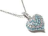 Aqua Ice Blue Sparkling Silver Crystal Heart Puff Necklace Fashion Gift Jewelry