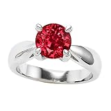 1.35 cttw 925 Sterling Silver 14K White Gold Plated Lab Created Round Ruby Engagement Ring Size 6