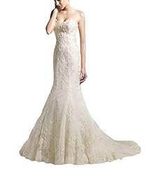 Strapless Satin Sweetheart  Applique Lace Backless Sleeveless Empire   Waistline Mermaid  Dress with a Chapel Train  With Ruffles