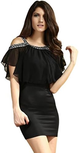Singlevillage Women's Chic Batwing Sleeves Cut-out Mini Dress Black One Size