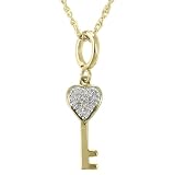 10k Gold Plated Sterling Silver Diamond-Accent Heart Key Pendant, 18