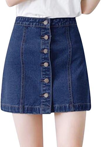 Summer Denim Short Skirt Jean Button-Front Jean Skirt Mini Skirt (S, Deep_blue)