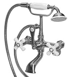 American Bath Factory F1-1120-SN-F9-9500-PX-SN F1-1120 Wall Mount Bathtub Faucet, Porcelain Cross Ha
