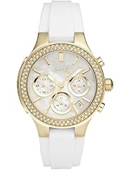 DKNY Chronograph Mother of Pearl Dial Gold-tone White Rubber Strap Ladies Watch NY8197