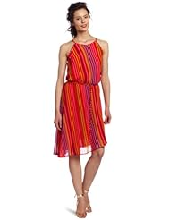 Georgette/Polyester Striped Print  Dress With a Sash 