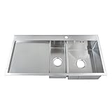 1000 x 510 mm Square Inset 1.5 Bowl Handmade Satin Stainless Steel Kitchen Sink With Drainer & Waste