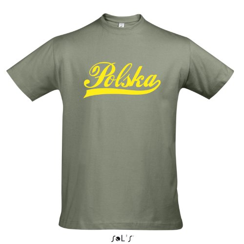 T-Shirt Polen Oldschool Polska LÄNDERSHIRT EM / WM FAN Trikot S-XXL , Khaki – gelb , S