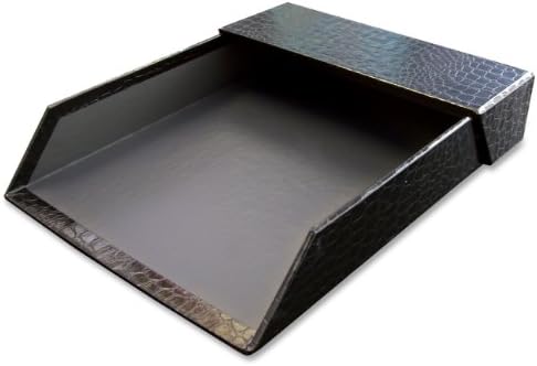 Aurora GB PROformance Letter Tray with Top, 11 1/2 in. L x 8 3/4 in. W x 1 3/4 in. H, Black, Croc Embossed, Lava Gray Liner, Eco-Friendly, Recyclable, Made in USA (AUA09117 )