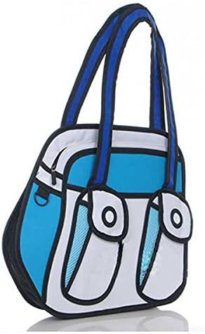 Totoab Canvas From Cartoon Shoulder Paper Messenger Bag 2D Drawing 3D Jump Handbag(Blue)