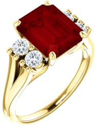 10K Yellow Gold 10.00x8.00mm Emerald Cut Chatham Created Ruby and Diamond Ring -- LIFETIME WARRANTY