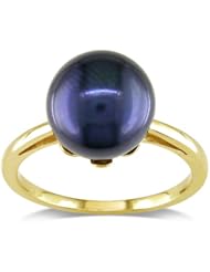 14k Yellow Gold 10-10.5mm Black Freshwater Cultured Pearl Solitaire Ring, Size 9