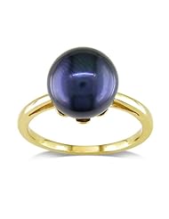 14k Yellow Gold 10-10.5mm Black Freshwater Cultured Pearl Solitaire Ring, Size 5