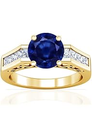 18K Yellow Gold Round Cut Blue Sapphire Ring With Sidestones (GIA Certificate)