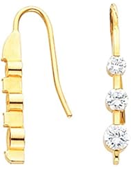 14K Yellow Gold Three-Stone Diamond Earrings - 2.00 Ct. -- LIFETIME WARRANTY