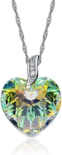 Everbling Colorful Rainbow Heart Pendant Swarovski Elements Crystal Rhodium Plated 925 Sterling Silver with 18" Silver Chain Necklace