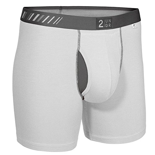 2UNDR Men's Swing Shift 6" Boxer Brief Underwear White Gray 2XL