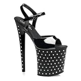 8 Inch Black Sandal Rhinestone Shoes Sexy Stripper Shoes Spike Heel Open Toe Ankle Strap