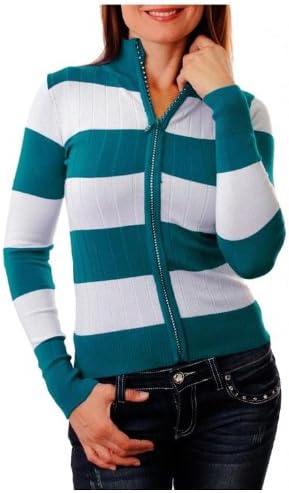G2 Chic Women's Striped Long Sleeve Zip Up Jacket