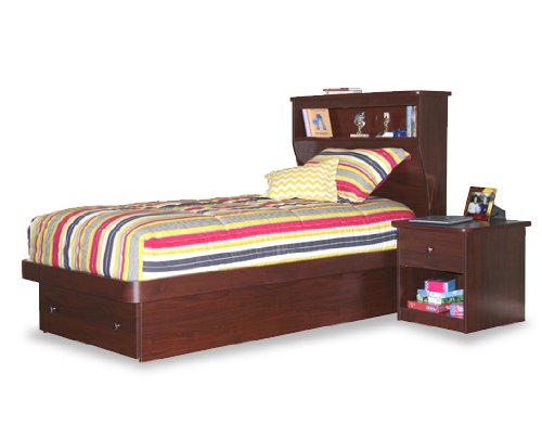 Twin Platform Bed with Storage Drawer & Bookcase Headboard