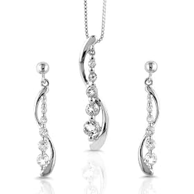 Sterling Silver Journey Set(Pendant and Earrings) w/ Created White Sapphire and 18" Box Chain