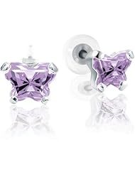 Bfly® Girls 10k Gold June Birthstone Butterfly CZ Earrings with Safety Backs