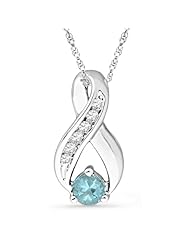 Sterling Silver Lab Created Aquamarine and White Round Diamond Fashion Pendant (0.35 Cttw)