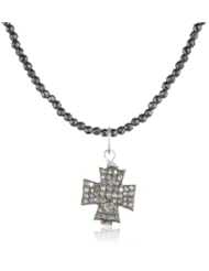 King Baby Hematite Pave Diamond Cross Necklace, 30"