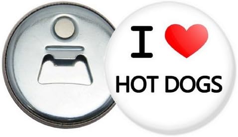 I Love hot dogs button bottle opener and fridge magnet