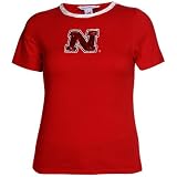 NCAA Nebraska Cornhuskers Ladies Scarlet Bugle Bead Crew Neck Premium T-shirt