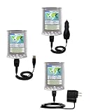 Deluxe Kit for the PalmOne m515 includes a USB cable with Car and Wall Charger - Gomadic Brand w/ TipExchange Technology
