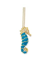 Sterling Silver Gold plated Enameled CZ Seahorse 18in Necklace