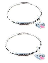 Two (2) Bracelet Set - Friend Poem - "A Friend is Someone.." ~ Silver Tone Metal (68mm) (FB88)
