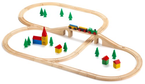 Eichhorn 100002100 - Holzeisenbahn mit Brücke inklusive Zug, Häuser, Bäume 52-tlg.,  121 x 86 cm