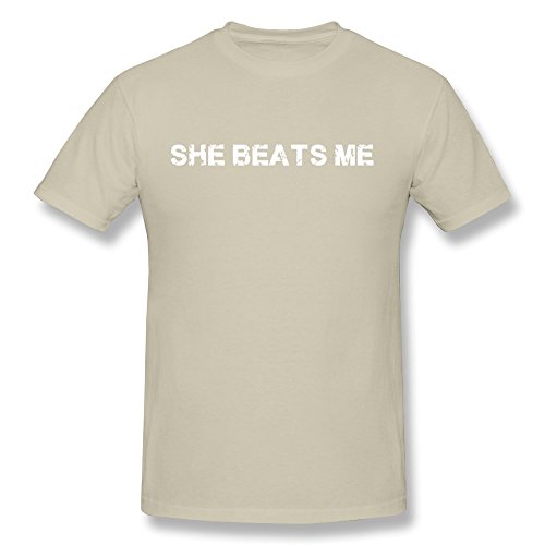 Design Men She Beats Me Funny Design T-Shirt,Photo T Shirts Natural XL