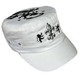 WHITE HERALDIC LIONS CRESTED COTTON MILITARY CAP HAT