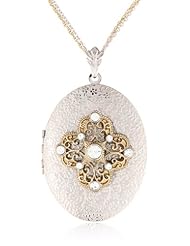 Signature 1928 "1928 Signature Collection" Silver-Tone Brass Olivine Filigree Locket Necklace, 32"