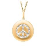 Search : 14K Yellow Gold Diamond Peace Sign Disc Pendant