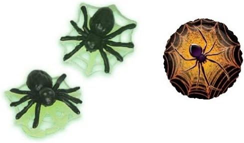 24 Glow in Dark Spider Web Cupcake Ring Bundle with Spider Mylar Balloon